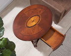 Solid Wood Oval End Table with Drawer and Storage Shelf, Traditional Vintage - Image 6