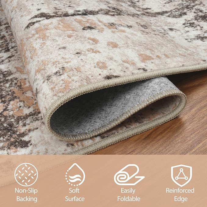6x9 Area Rugs for Living Room Washable Bedroom Dining Room Brown Beige | Modern - Image 4