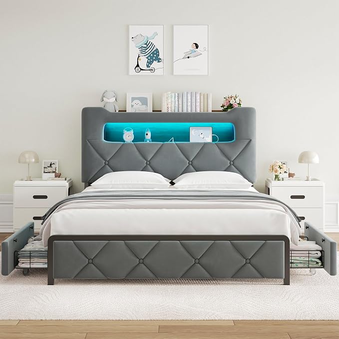 Jocoevol Queen Upholstered LED Bed Frame - Image 8