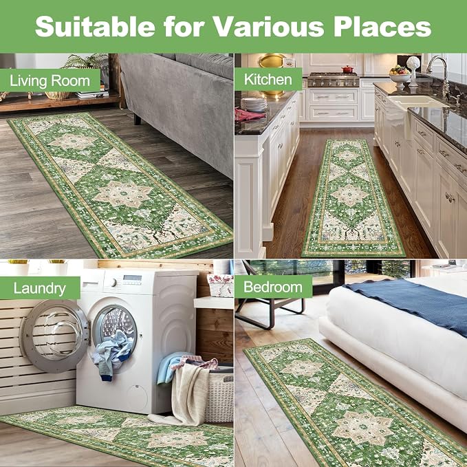 Yamaziot Washable Runner Rug, 2x6 Non-Slip Boho Vintage Hallway Kitchen Rug | - Image 6