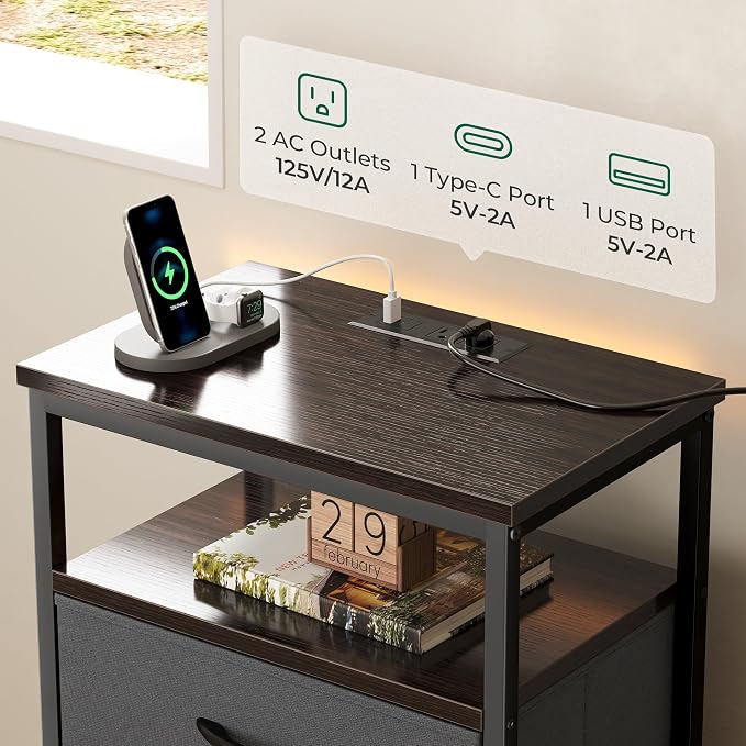 Huuger Night Stand with Charging Station, 4 Drawer Dresser - Image 5