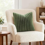 decorUhome Fall Faux Fur Throw Pillow Covers 18x18 Set of 2 Olive Green | - Image 2