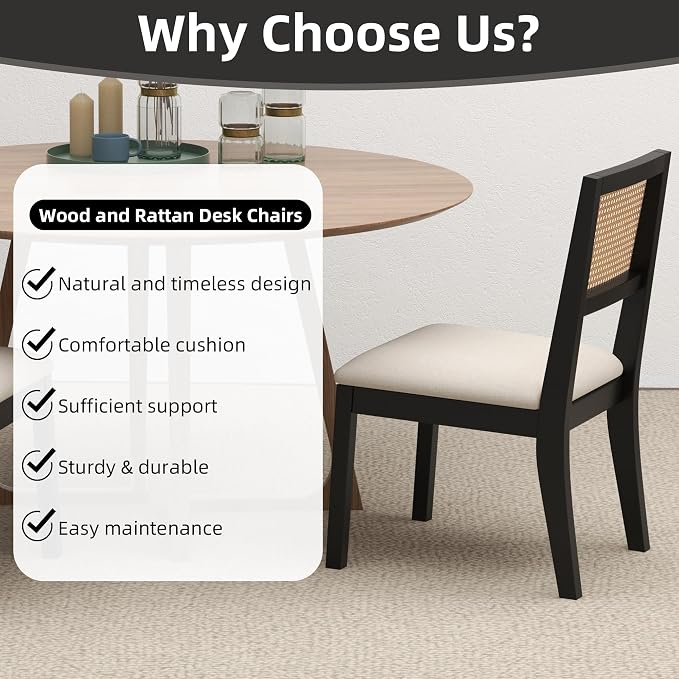 Westice Rattan Dining Chairs Set of 6, Farmhouse Natural Dining Room Chairs - Image 8