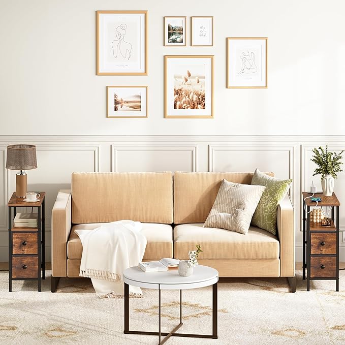 HOOBRO End Table with Charging Station, Narrow Side Table with 2 Fabric Drawers - Image 8