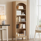 Arched Bookshelf with 5 Tier Open Shelves, Study and Living Room, Natural Oak by JMHDYG