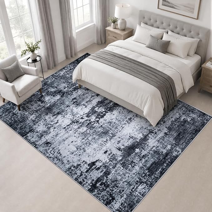 Area Rug Living Room: 4x4 Modern Washable Indoor Carpet Black | - Image 3