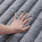 Blue Grey Rabbit Striped Plush Rug 4'x6', Fluffy Shaggy Area Rug - Image 4
