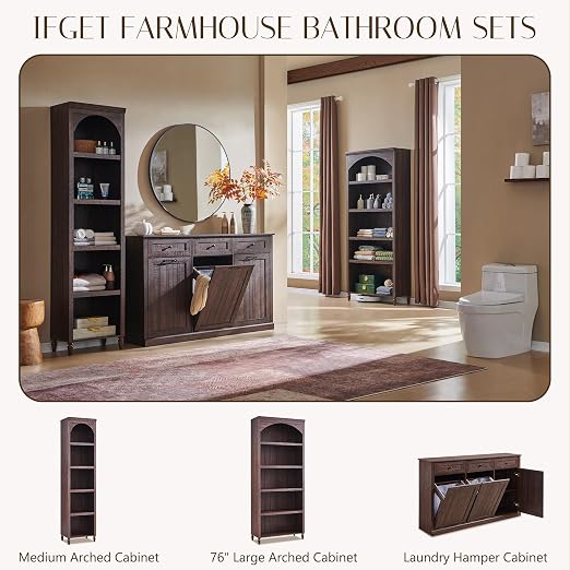 IFGET Triple Tilt Out Trash Can Cabinet, 20 Gallon Farmhouse Laundry Hamper - Image 5