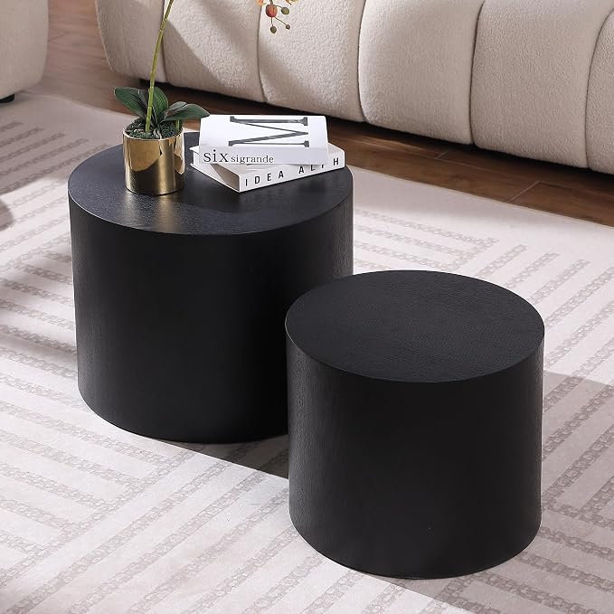 Small Coffee Table Nesting End Table Set of 2, Round Coffee Table Wood Side - Image 6