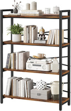 4 Tier Bookshelf 31.49" Width, Book Organizers and Storage, Wood and Metal Tall by Homeiju