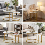 Round Nesting Coffee Table Set of 2, Modern Marble Pattern Wooden Nesting Tables - Image 6