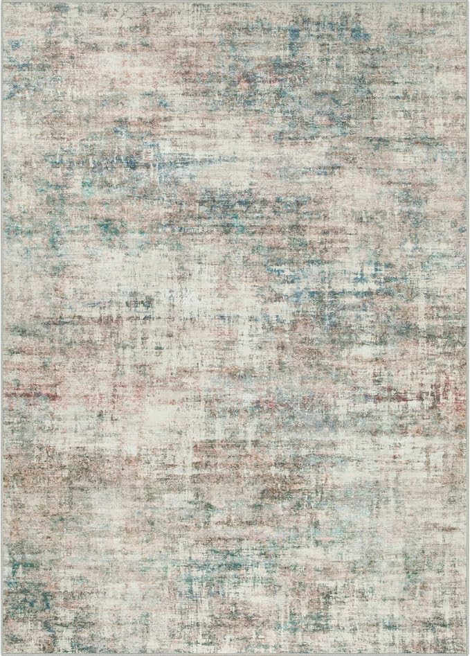4x6 Area Rugs for Living Room: Washable Abstract Multi Color Badroom Carpet | - Image 8