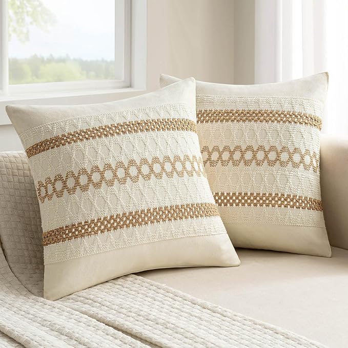 MIULEE Set of 2 Neutral Boho Decorative Pillow Covers 20x20 Inch | Farmhouse by MIULEE
