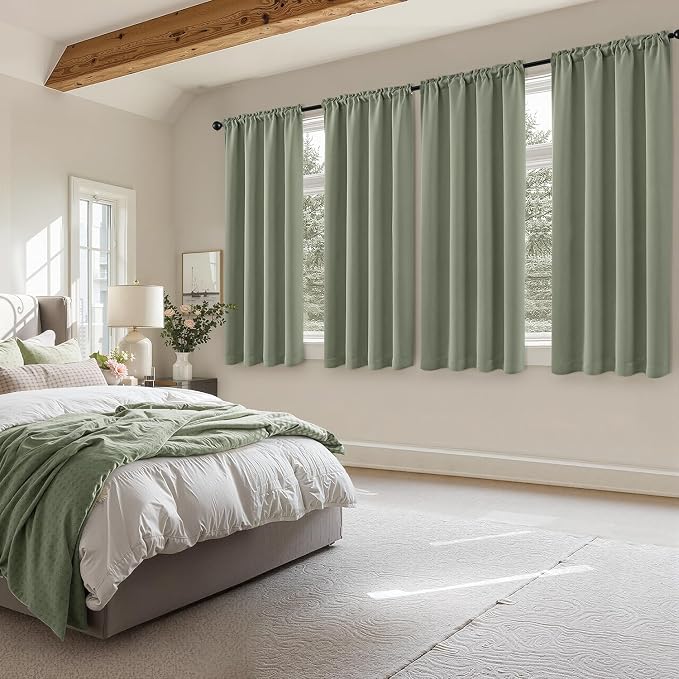 MIULEE Sage Green Blackout Curtains 4 Panels Set 72 Inch Length Bedroom | - Image 8