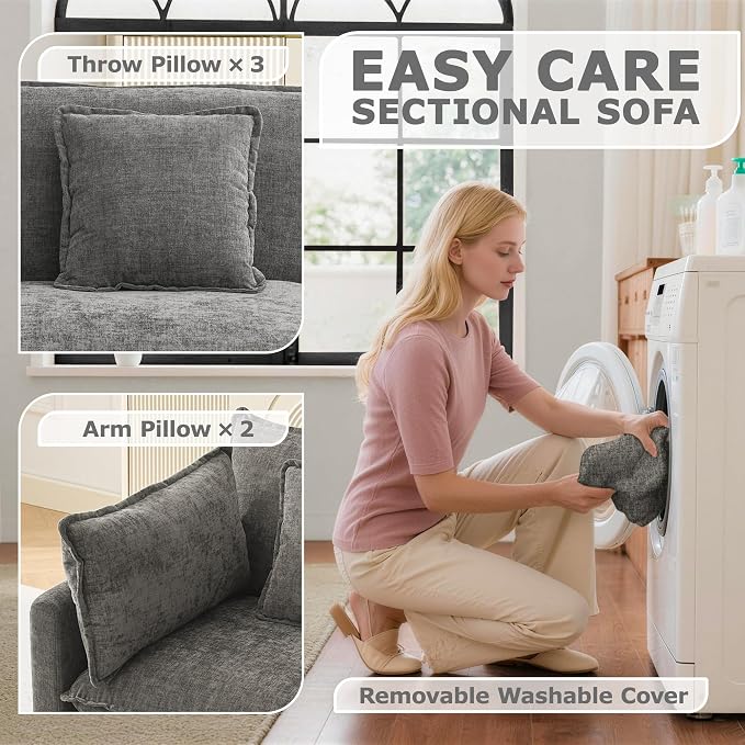 113” Modular Sectional Sofa, L Shaped Cloud Couch - Image 7