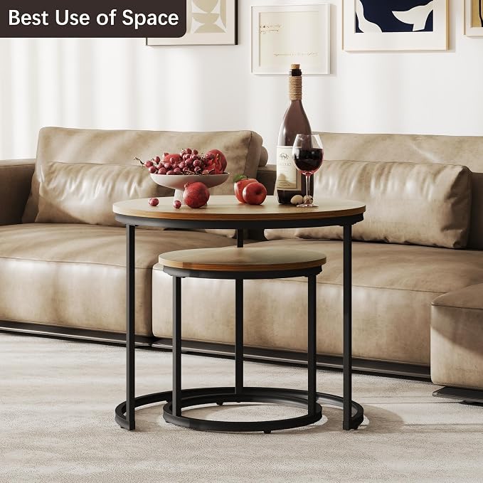 Otterease Nesting Tables Set of 2, Round Coffee Table, Small Nesting Coffee - Image 6