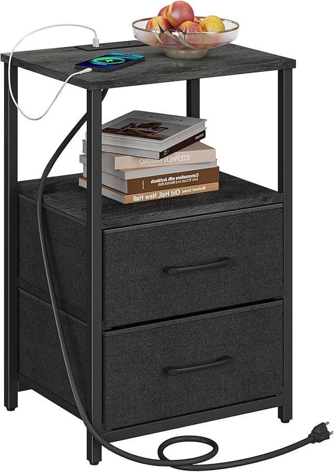 TUTOTAK End Table with Charging Station, Night Stand, Side Table with 2 USB by ChoosetutotakFurnitureBuildYourCozyHome
