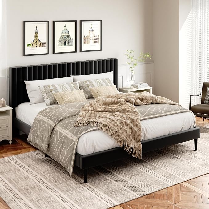 HAOARA King Size Bed Frame, King Size Platform Bed Frame and Velvet Upholstered by HAOARA