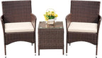 Devoko Patio Porch Furniture Sets 3 Pieces PE Rattan Wicker Chairs by DEVOKO