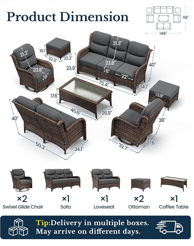 HILLGA Luxury High Back Patio Furniture Set - Image 8