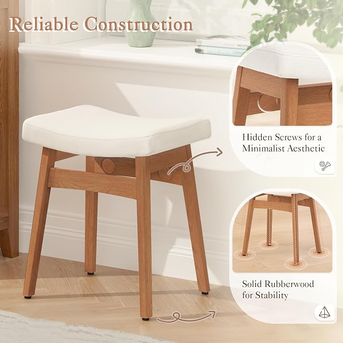 LUE BONA Solid Wood Vanity Bench Stool, 17.3" H Ergonomic Saddle Stool - Image 4