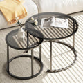 aboxoo Nesting Coffee Table Grey Glass Table Set of 2, Small Round Glass by aboxoo