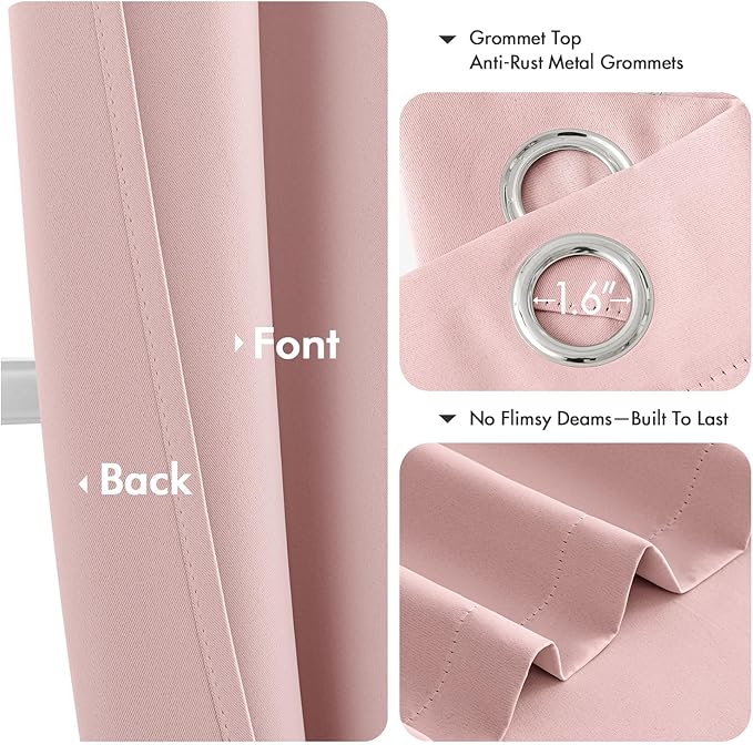 MIULEE Blackout Curtains for Bedroom 2 Panels 40 x 64 Inch Long Pink | Thermal - Image 4