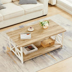 GreenForest Coffee Table with Round Corner, Farmhouse Center Table with 2-Tier - Image 2
