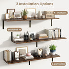 Fun Memories Rustic Brown 12 Inch Deep Floating Shelves Set of 2, Wall Mounted - Image 6