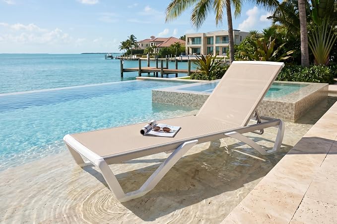 PURPLE LEAF Patio Chaise Lounge Chair Outside Aluminum Plastic Stackable by PURPLELEAF