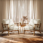 VINGLI Solid Wood Wide Armrests Accent Chair Set of 2, Upholstered Mid Century by VINGLI