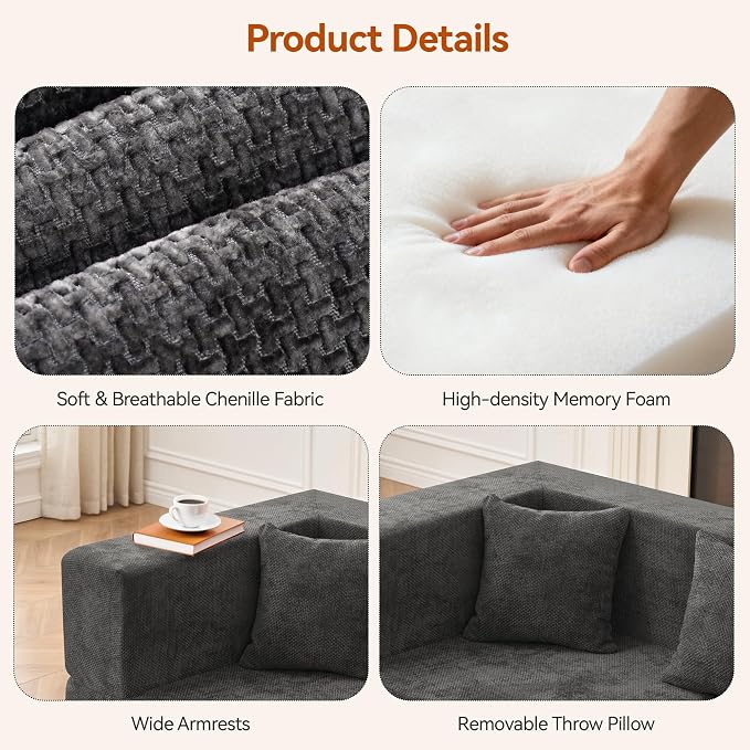 MONVANE 103'' Modular Sectional Sofa, Comfy Chenille Cloud Couch - Image 4