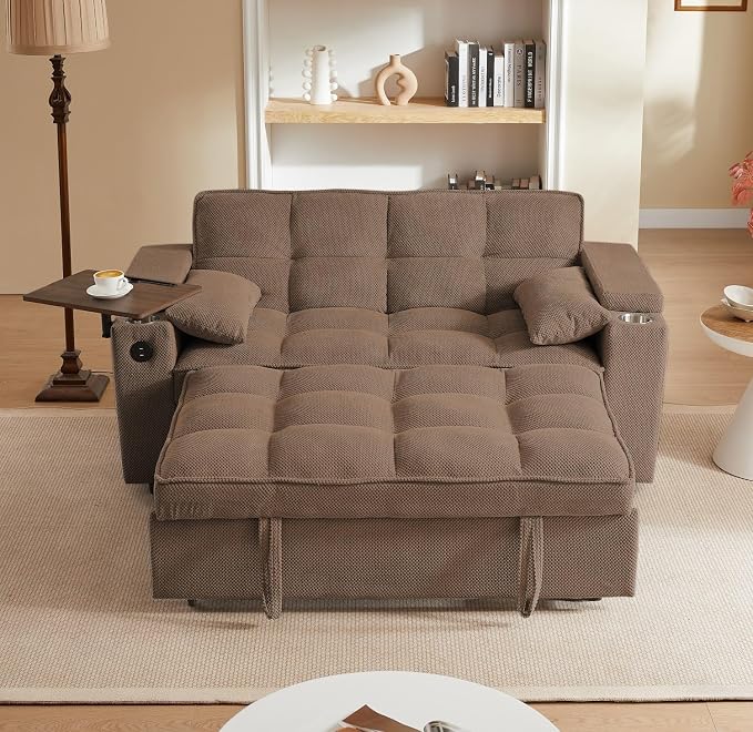 oaaktu Large Size Convertible Sleeper Sofa Bed, Polka dot Velvet Pull Out Futon by Unknown