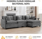 111'' Sectional Cloud Deep Seat Couch, Modern Comfy Chenille L Shaped Sectional - Image 7