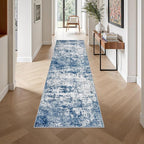 2.6x10 Washable Runner Rug:Modern Abstract Indoor Soft Carpet Blue | - Image 4