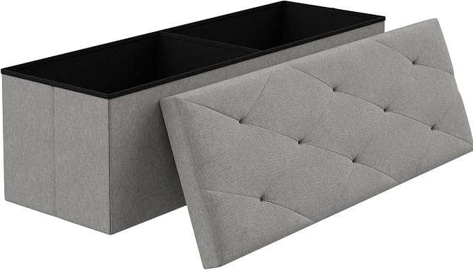 VECELO 43'' Folding Storage Ottoman Bench, Storage Chest, Linen Fabric Foot by VECELO