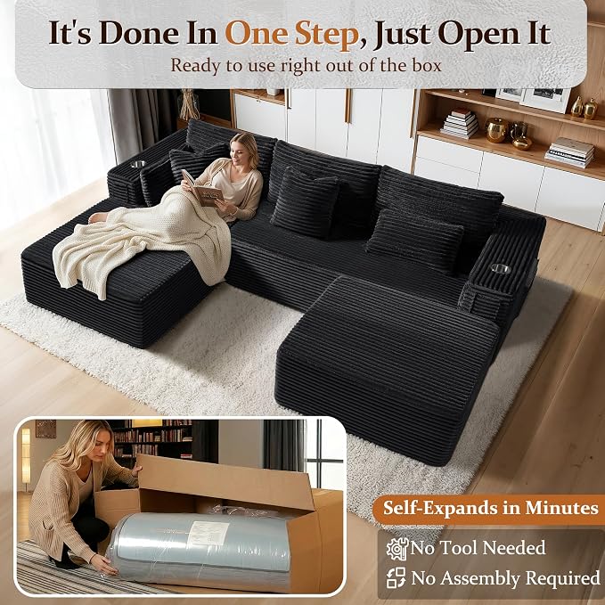 108" Oversized Cloud Sectional Couch, Comfort U Shaped Sofa - Image 3