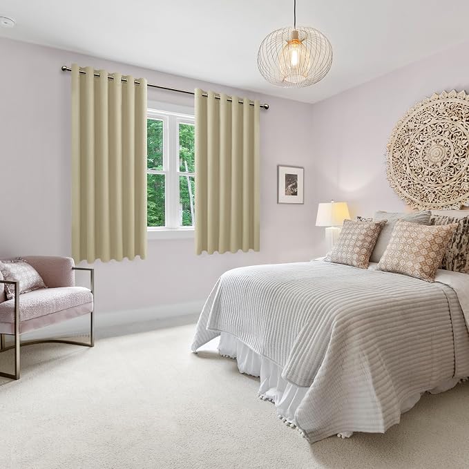 Blackout Curtains for Bedroom, Light Beige, 70 x 63 Inch, 2 Panels | Thermal - Image 6