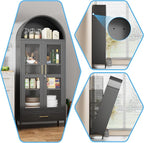 Arched Cabinet with Glass Doors, Modern Kitchen Pantry Cabinet with 2 - Image 8