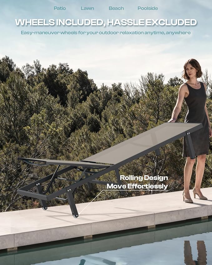 Chaise Lounge Outdoor, Aluminum Pool Lounge Chairs - Image 3