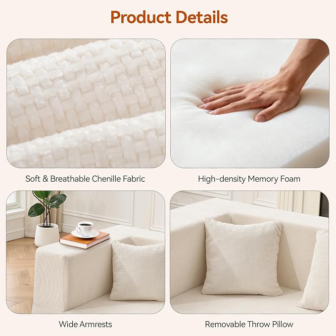 MONVANE 75" Loveseat Sofa, Comfy Chenille Cloud Couch - Image 4