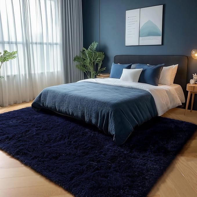 Navy Blue Rug 4x6, Fluffy Dark Blue Rugs - Image 4