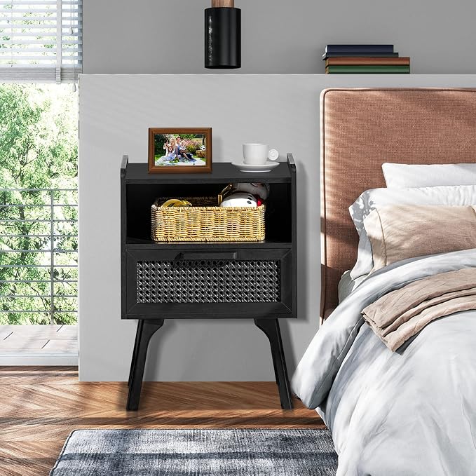 Lerliuo Rattan Nightstands Set of 2, Boho Side Table - Image 8