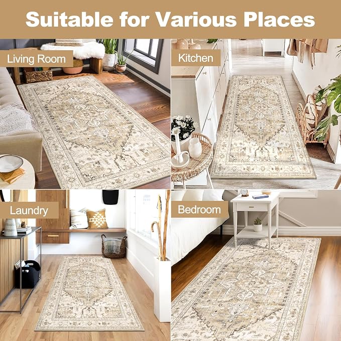 Yamaziot Washable Runner Rug, 3x6 Non-Slip Boho Vintage Hallway Kitchen Rug | - Image 7