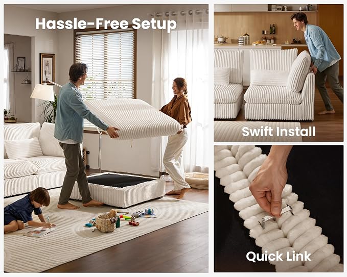 115" Oversized Corduroy Couch Modular Sectional Sofa, Washable Cloud Couch - Image 7