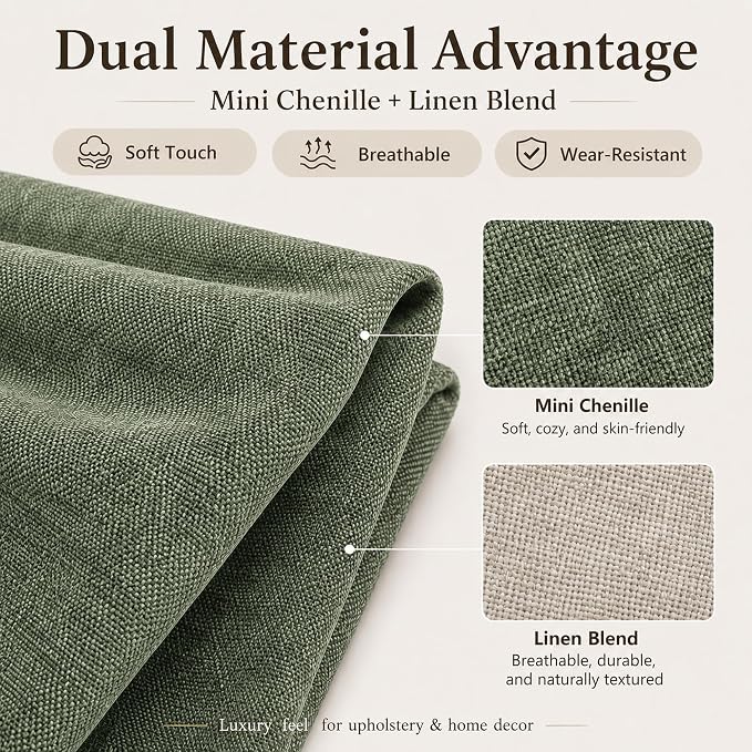 Mini Chenille Linen Blend Upholstery Fabric by the Yard, 57 Inch Wide Soft - Image 2