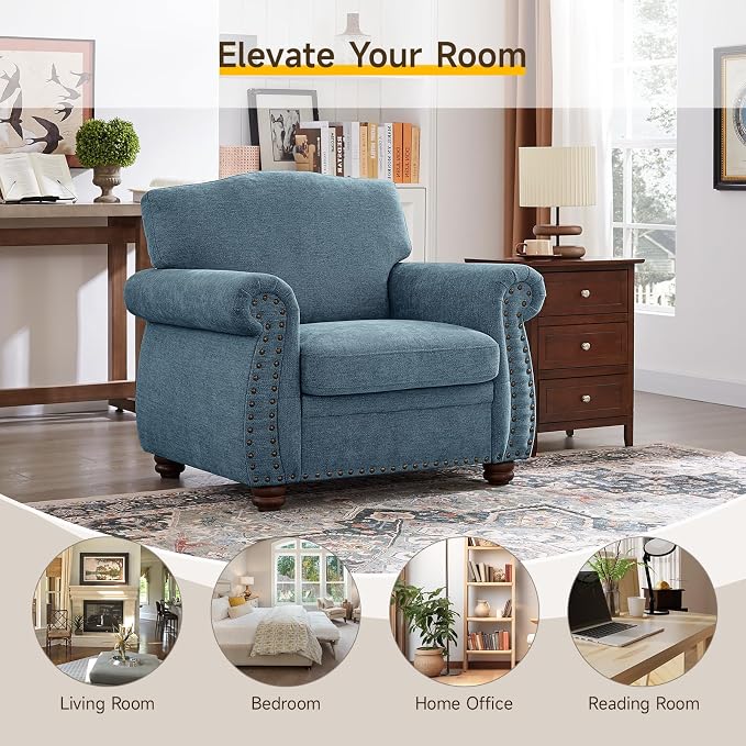 ONBRILL Nailhead Trim Armchair, Rolled Arm Accent Chair - Image 5