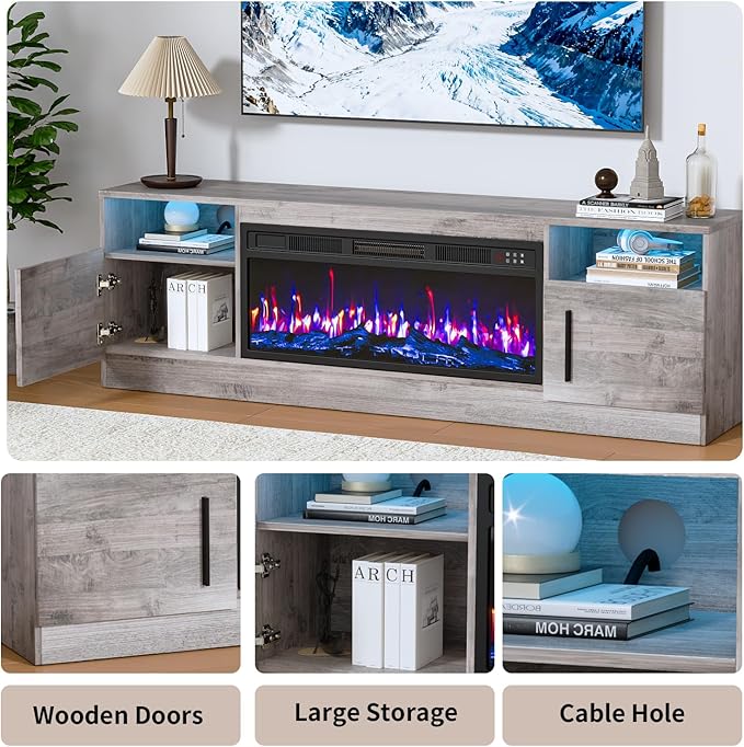 PRETZI Fireplace TV Stand with 36" Fireplace Up to 80" TVs, Remote Control - Image 6