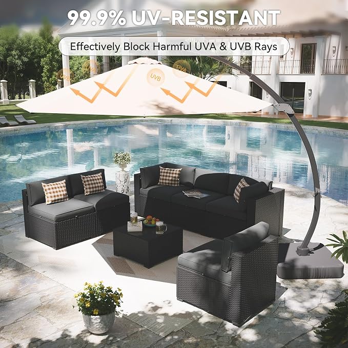 Aoxun Patio Furniture Set with Umbrella, 8 Piece Outdoor Sectional Sofas - Image 2