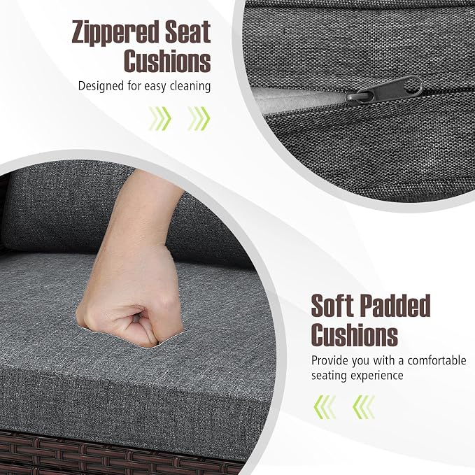 COSTWAY 3PCS Patio Furniture Set, PE Rattan Wicker Sofa w/Washable Cushion and - Image 8